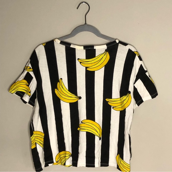 Women’s BANANAS FOR YOU Black and White Block Striped Tee Shirt size M - Picture 2 of 3